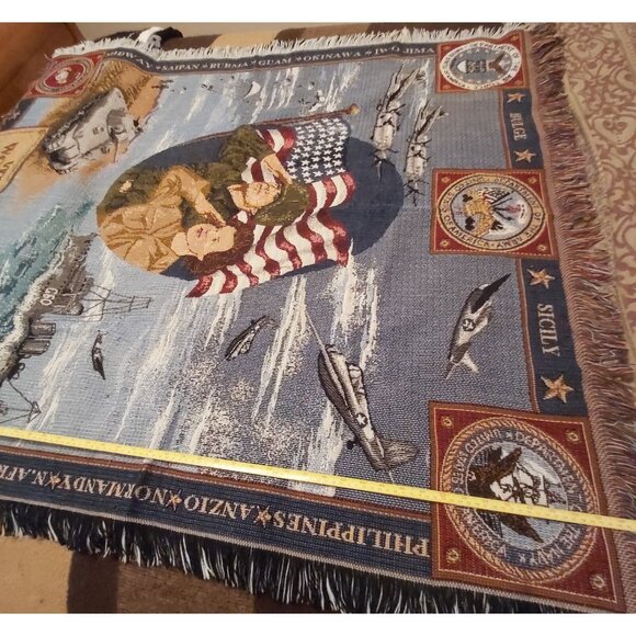 Veterans of World War II American Heroes Army Navy Woven Throw 55" x 46" +Fringe - Picture 11 of 12
